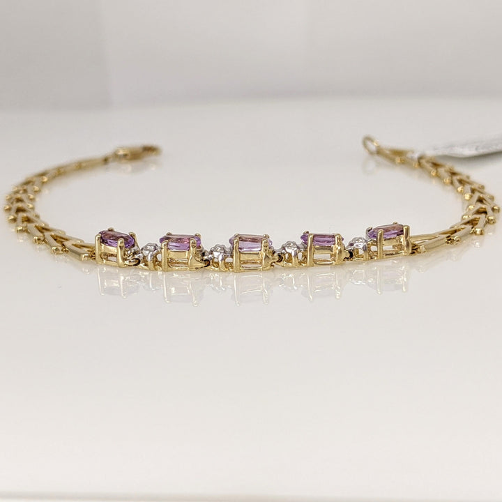 10K AMETHYST OVAL (5) 3X5 LINK ESTATE BRACELET 3.6 GRAMS