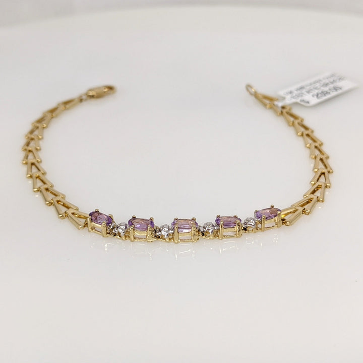 10K AMETHYST OVAL (5) 3X5 LINK ESTATE BRACELET 3.6 GRAMS