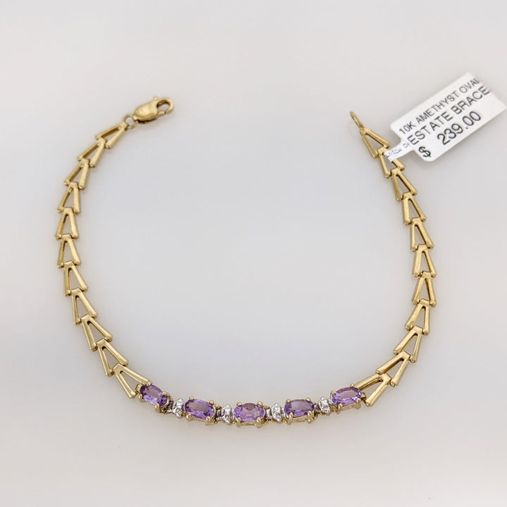 10K AMETHYST OVAL (5) 3X5 LINK ESTATE BRACELET 3.6 GRAMS