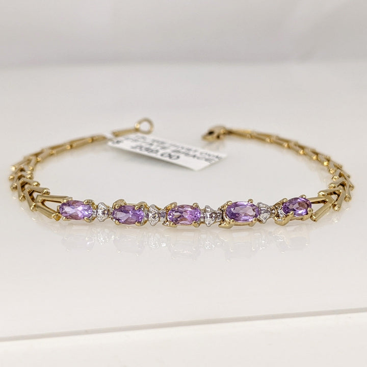 10K AMETHYST OVAL (5) 3X5 LINK ESTATE BRACELET 3.6 GRAMS