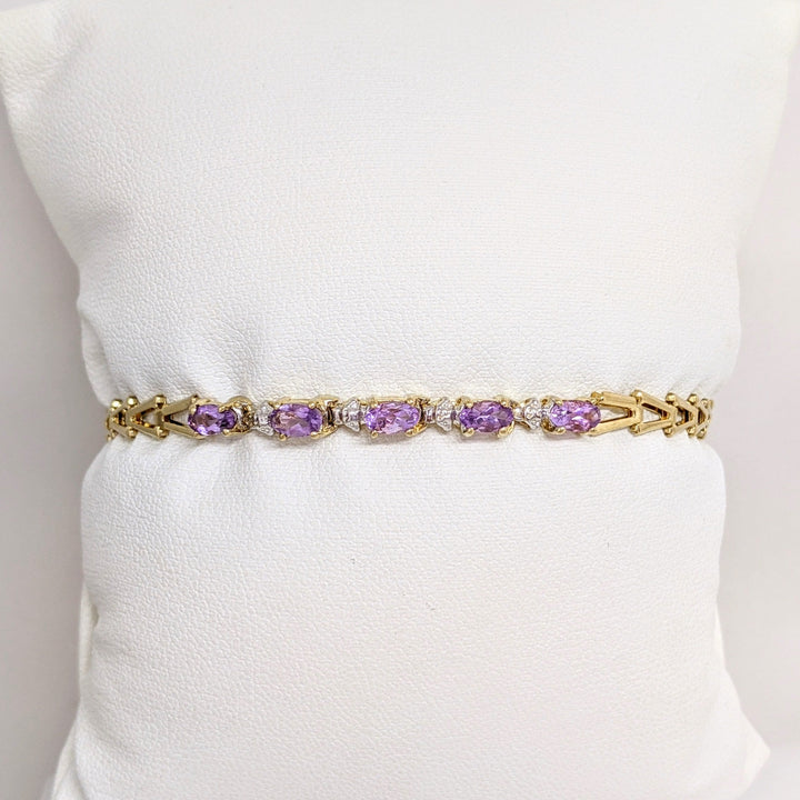 10K AMETHYST OVAL (5) 3X5 LINK ESTATE BRACELET 3.6 GRAMS