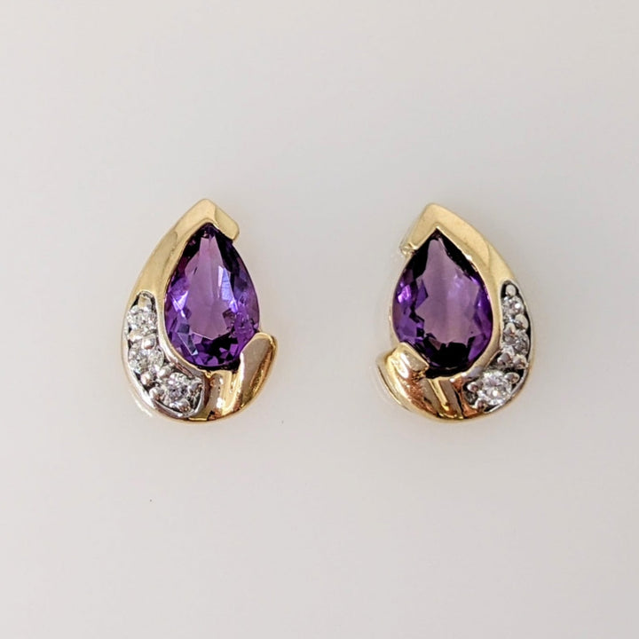 14K AMETHYST PEAR 5X7 WITH (6) MELEE ESTATE EARRINGS 2.1 GRAMS
