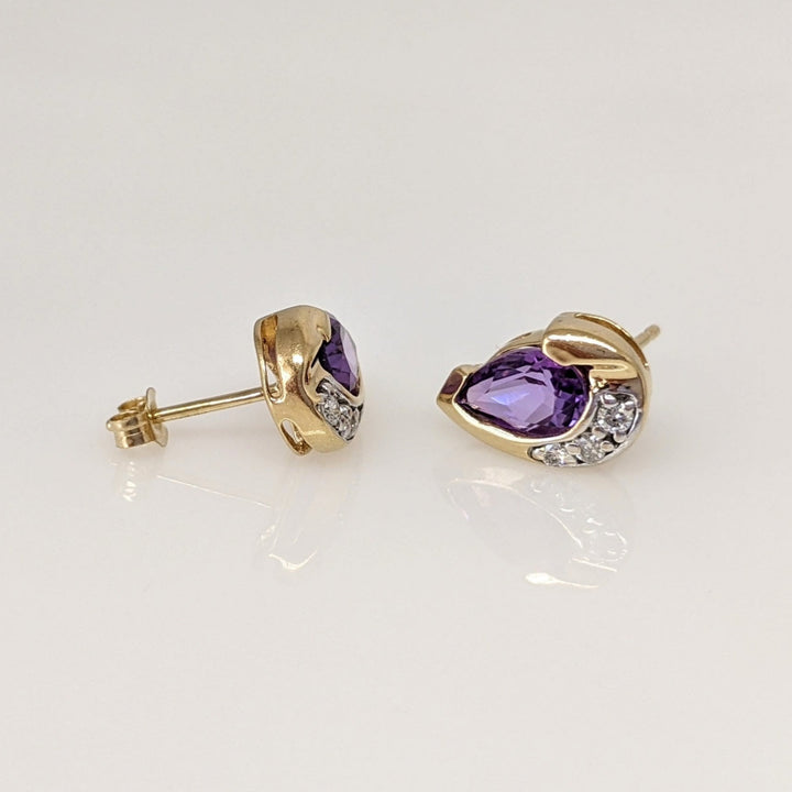 14K AMETHYST PEAR 5X7 WITH (6) MELEE ESTATE EARRINGS 2.1 GRAMS