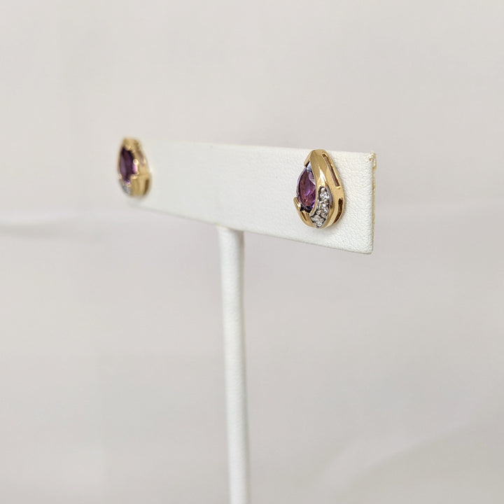 14K AMETHYST PEAR 5X7 WITH (6) MELEE ESTATE EARRINGS 2.1 GRAMS