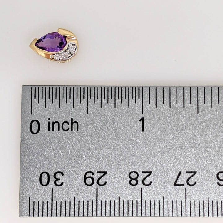 14K AMETHYST PEAR 5X7 WITH (6) MELEE ESTATE EARRINGS 2.1 GRAMS