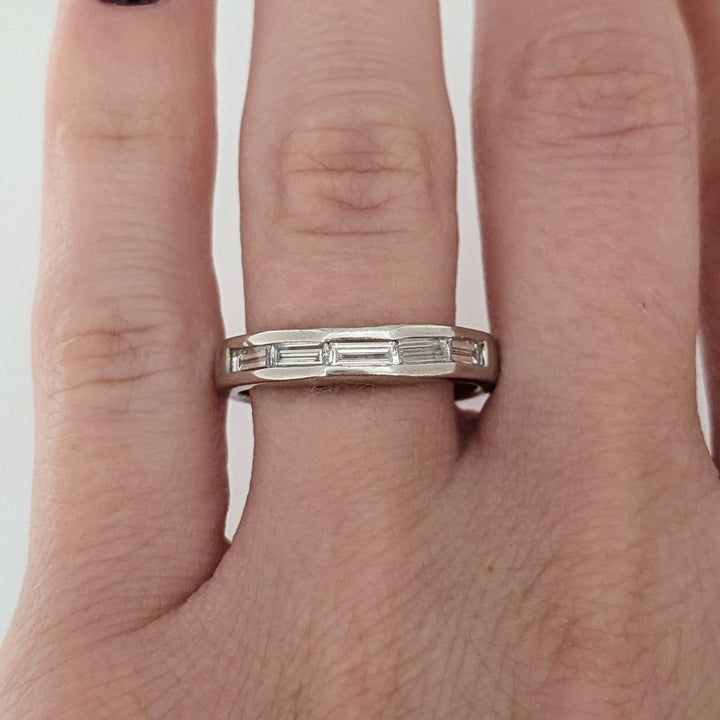 PLATINUM .50 CARAT TOTAL WEIGHT VS1 D DIAMOND BAGUETTE (5) ESTATE CHANNEL SET BAND 6.3 GRAMS