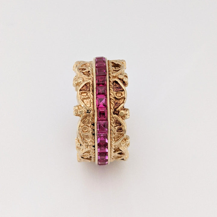 14K RUBY PRINCESS CUT (29) 2MM FANCY ETERNITY ESTATE BAND 9.2 GRAMS