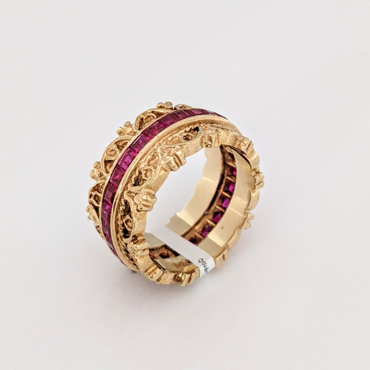 14K RUBY PRINCESS CUT (29) 2MM FANCY ETERNITY ESTATE BAND 9.2 GRAMS
