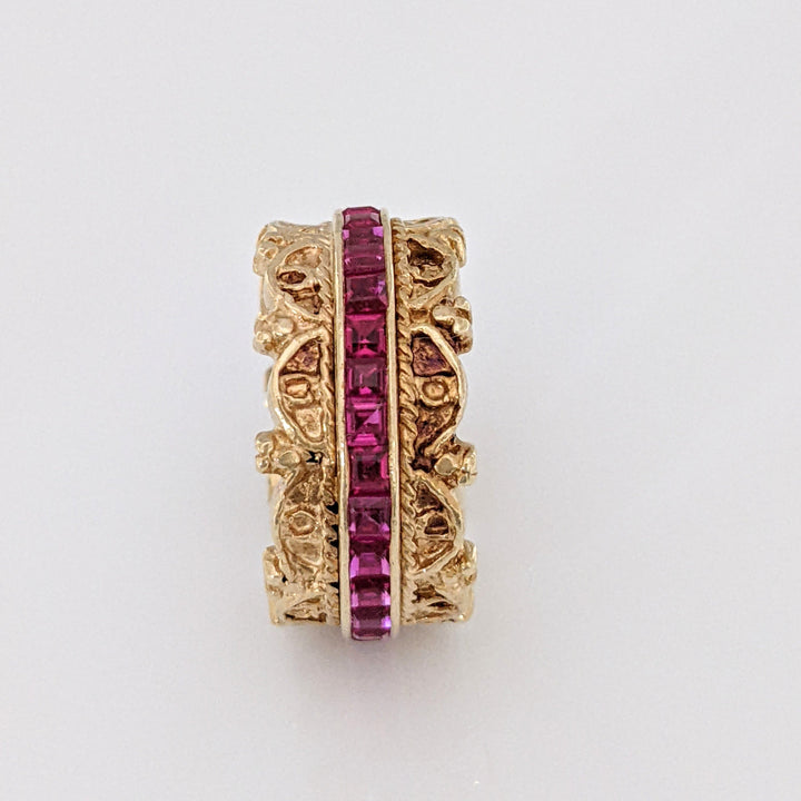 14K RUBY PRINCESS CUT (29) 2MM FANCY ETERNITY ESTATE BAND 9.2 GRAMS