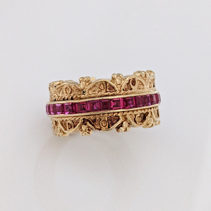 14K RUBY PRINCESS CUT (29) 2MM FANCY ETERNITY ESTATE BAND 9.2 GRAMS