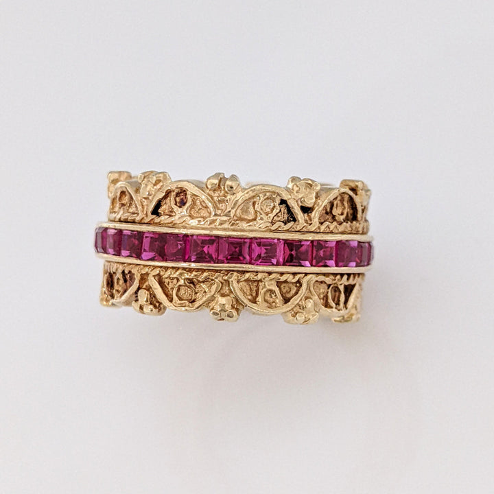 14K RUBY PRINCESS CUT (29) 2MM FANCY ETERNITY ESTATE BAND 9.2 GRAMS