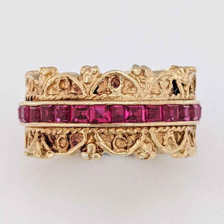 14K RUBY PRINCESS CUT (29) 2MM FANCY ETERNITY ESTATE BAND 9.2 GRAMS