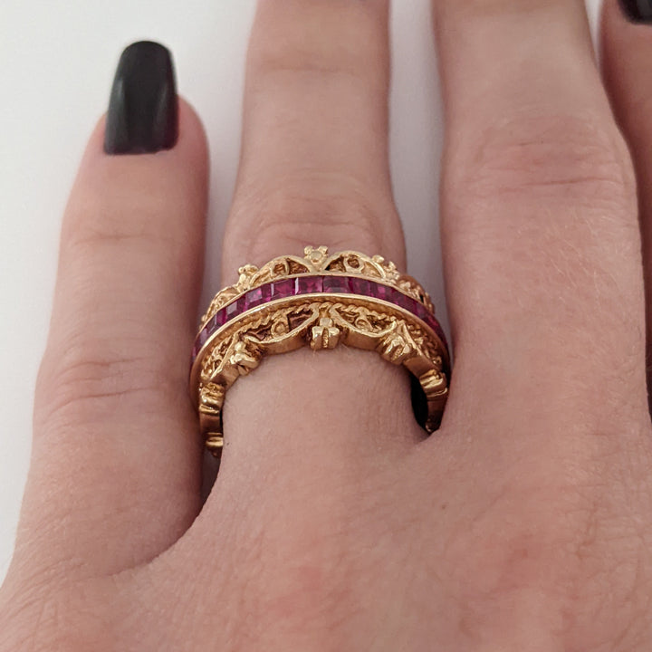 14K RUBY PRINCESS CUT (29) 2MM FANCY ETERNITY ESTATE BAND 9.2 GRAMS
