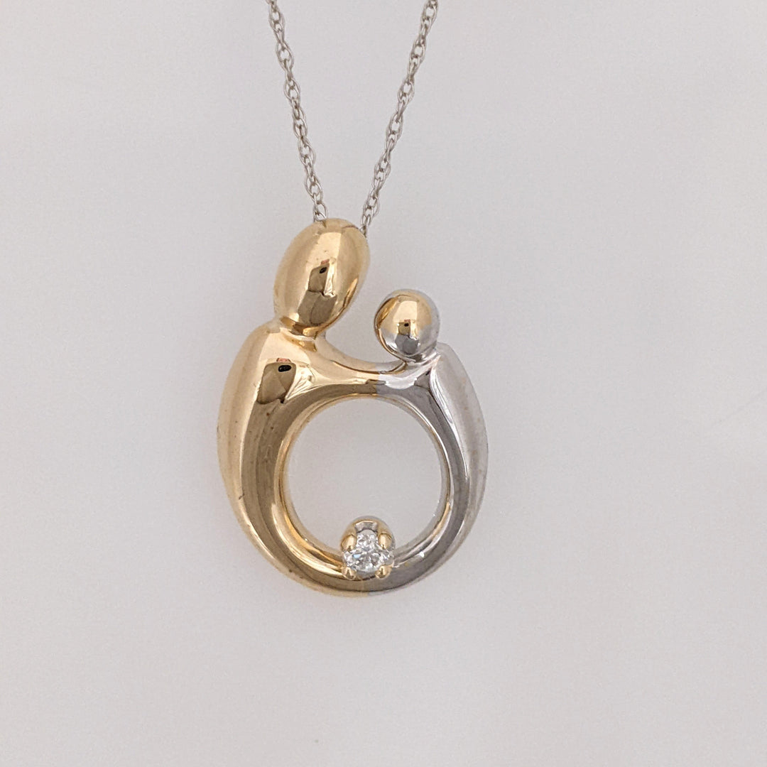 14K TWO-TONE MOTHER/CHILD WITH MELEE ESTATE PENDANT & CHAIN 2.4 GRAMS