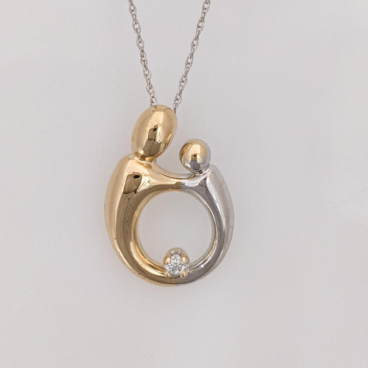 14K TWO-TONE MOTHER/CHILD WITH MELEE ESTATE PENDANT & CHAIN 2.4 GRAMS