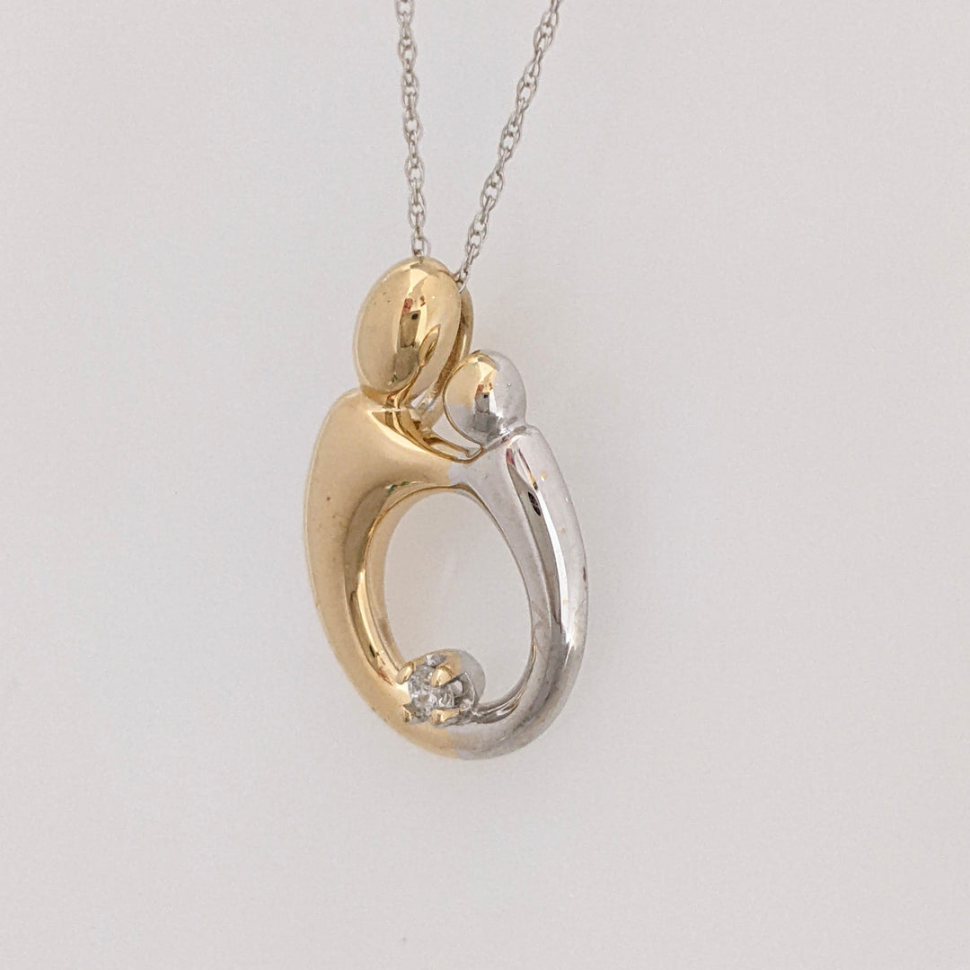 14K TWO-TONE MOTHER/CHILD WITH MELEE ESTATE PENDANT & CHAIN 2.4 GRAMS