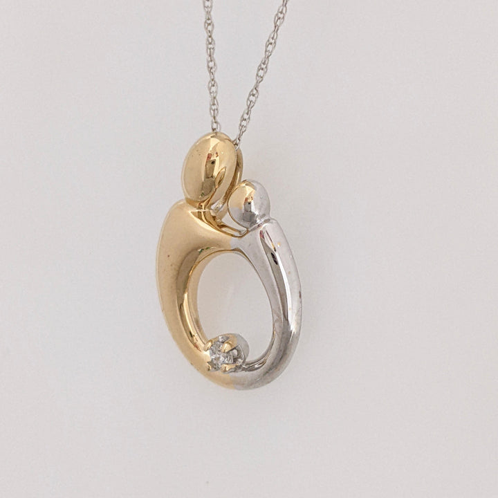 14K TWO-TONE MOTHER/CHILD WITH MELEE ESTATE PENDANT & CHAIN 2.4 GRAMS