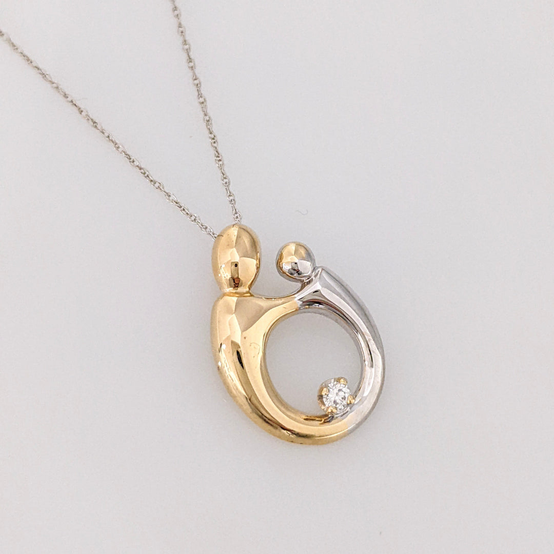 14K TWO-TONE MOTHER/CHILD WITH MELEE ESTATE PENDANT & CHAIN 2.4 GRAMS