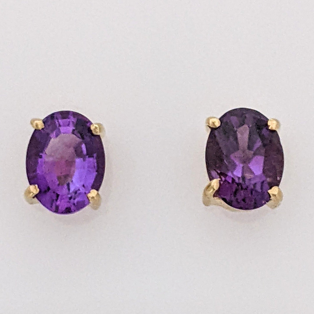 14K AMETHYST "AAA" OVAL 6X8 ESTATE STUD EARRINGS 1.7 GRAMS