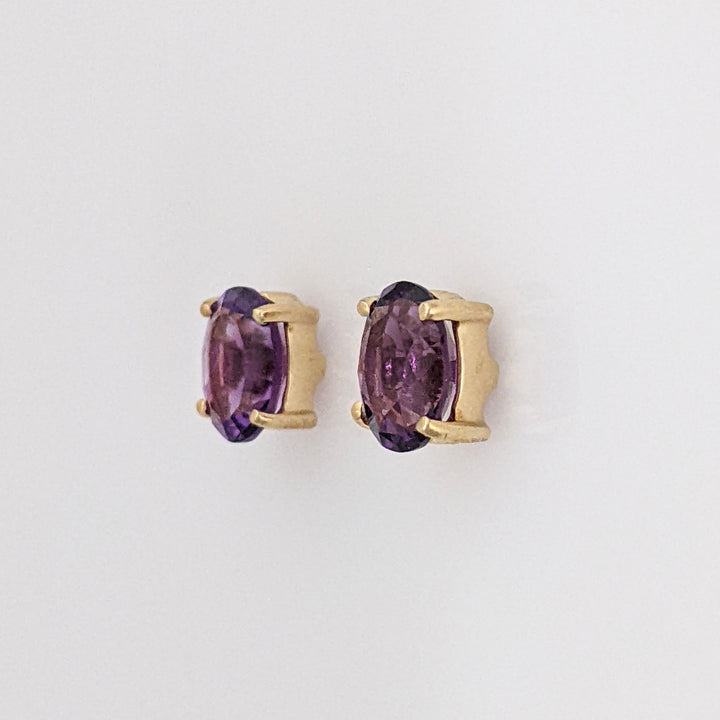 14K AMETHYST "AAA" OVAL 6X8 ESTATE STUD EARRINGS 1.7 GRAMS