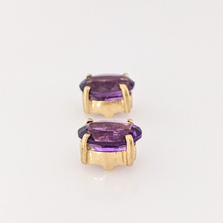 14K AMETHYST "AAA" OVAL 6X8 ESTATE STUD EARRINGS 1.7 GRAMS