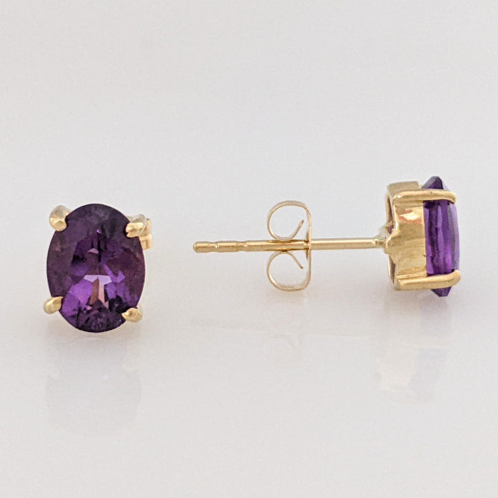 14K AMETHYST "AAA" OVAL 6X8 ESTATE STUD EARRINGS 1.7 GRAMS