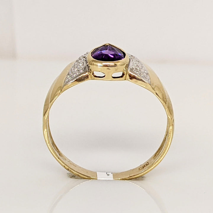 14K AMETHYST PEAR 5X7 BEZEL WITH MELEE ESTATE RING 2.8 GRAMS
