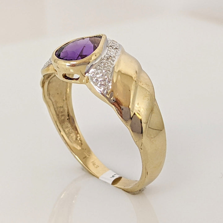 14K AMETHYST PEAR 5X7 BEZEL WITH MELEE ESTATE RING 2.8 GRAMS