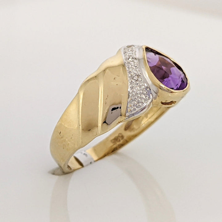 14K AMETHYST PEAR 5X7 BEZEL WITH MELEE ESTATE RING 2.8 GRAMS