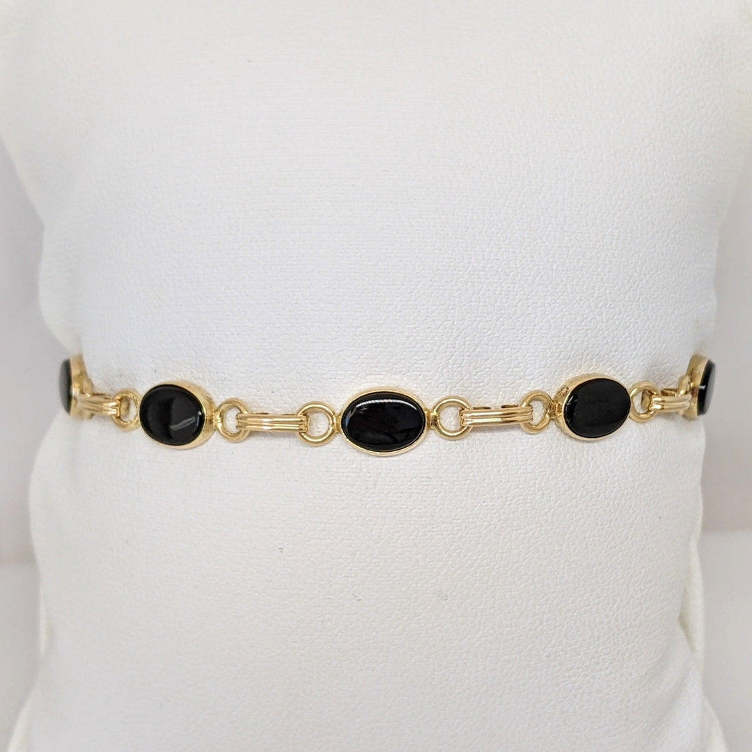 14K ONYX OVAL (8) 6X8 BEZEL LINK ESTATE BRACELET 5.8 GRAMS