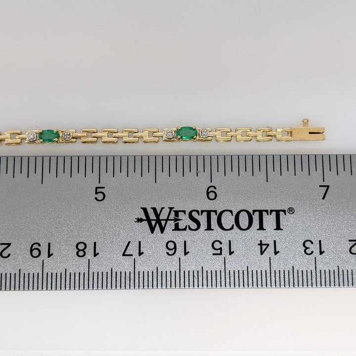 14K EMERALD OVAL (5) 3X5 WITH (10) MELEE ESTATE BRACELET 6.1 GRAMS