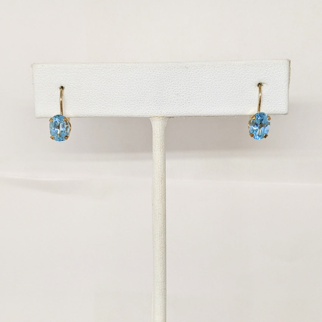 10K BLUE TOPAZ OVAL 5X7 (2) LEVERBACK ESTATE EARRINGS 1.0 GRAMS
