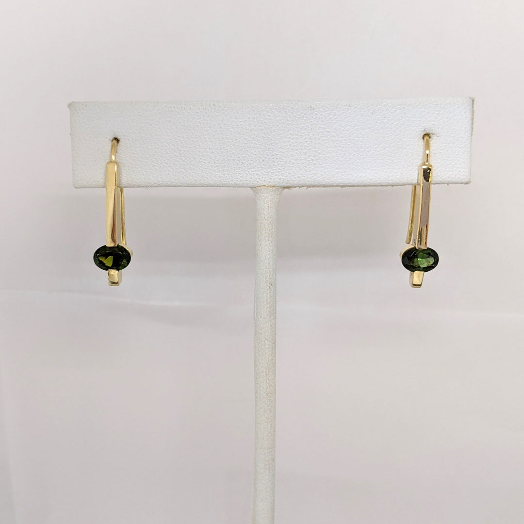 14K GREEN TOURMALINE OVAL 4X6 TENSION SET HOOK ESTATE EARRINGS 2.6 GRAMS