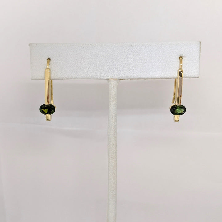 14K GREEN TOURMALINE OVAL 4X6 TENSION SET HOOK ESTATE EARRINGS 2.6 GRAMS