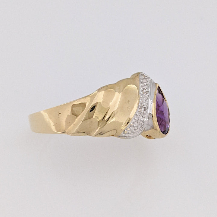 14K AMETHYST PEAR 5X7 BEZEL WITH MELEE ESTATE RING 2.8 GRAMS