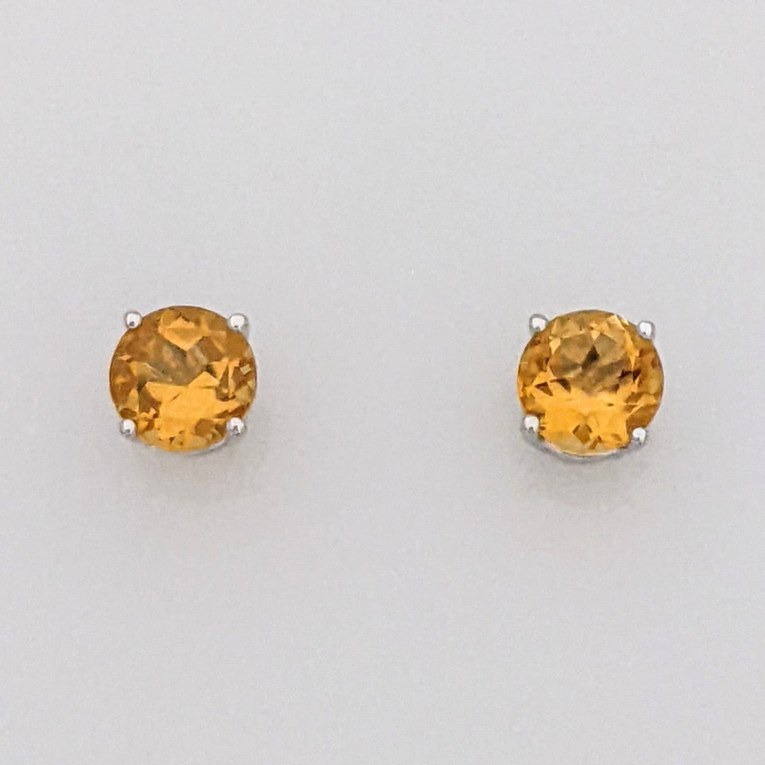 14K WHITE CITRINE ROUND 5MM ESTATE STUD EARRINGS 0.8 GRAMS