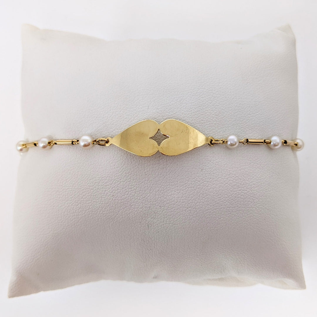 14K PEARL ROUND (14) 3.7MM WITH (2) HEART ESTATE BRACELET 3.8 GRAMS