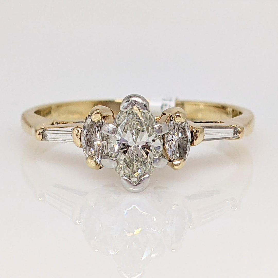 14K .82 CARAT TOTAL WEIGHT I1 I DIAMOND MARQUISE (3) BAGUETTE (2) ESTATE RING 2.7 GRAMS