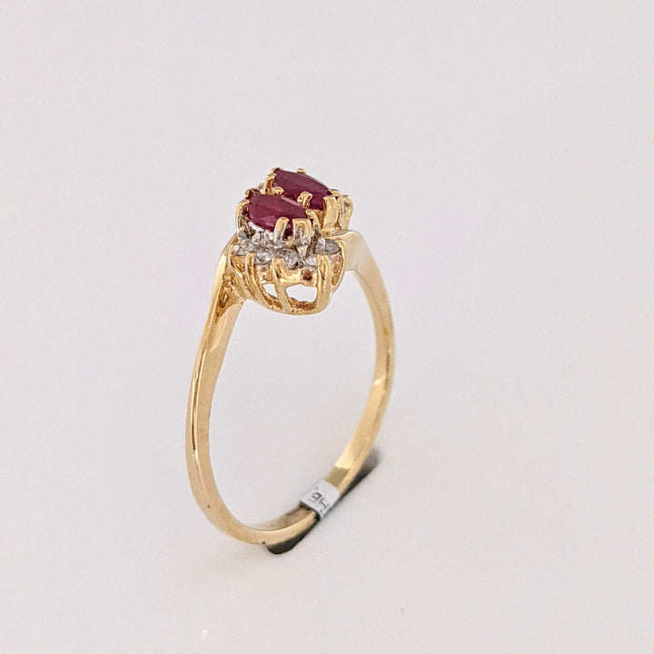 14K RUBY MARQUISE (2) 3X6 WITH (10) MELEE BYPASS ESTATE RING 2.2 GRAMS