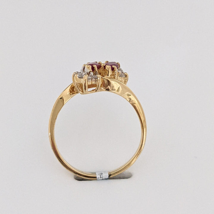 14K RUBY MARQUISE (2) 3X6 WITH (10) MELEE BYPASS ESTATE RING 2.2 GRAMS