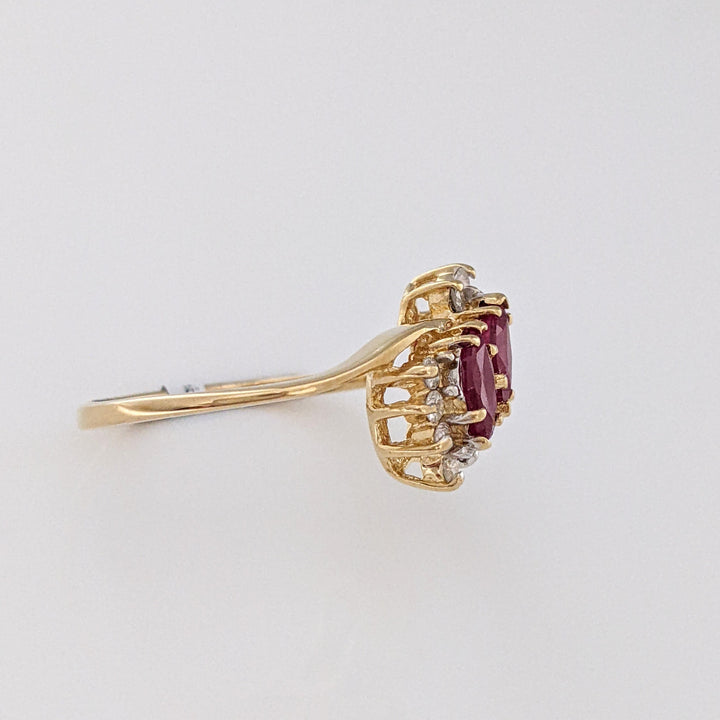 14K RUBY MARQUISE (2) 3X6 WITH (10) MELEE BYPASS ESTATE RING 2.2 GRAMS