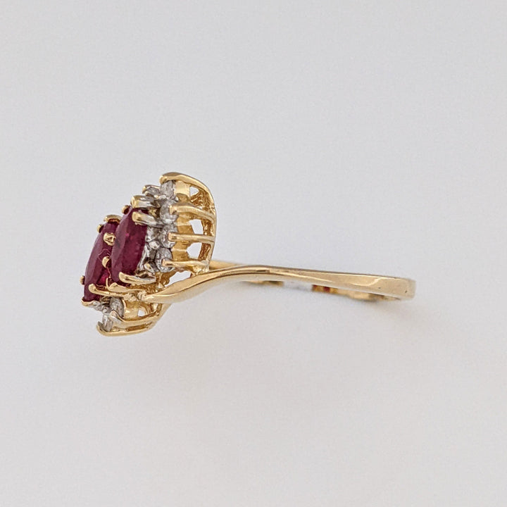 14K RUBY MARQUISE (2) 3X6 WITH (10) MELEE BYPASS ESTATE RING 2.2 GRAMS