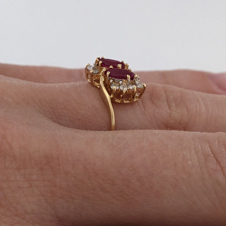 14K RUBY MARQUISE (2) 3X6 WITH (10) MELEE BYPASS ESTATE RING 2.2 GRAMS