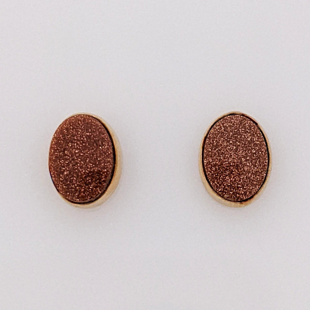 14K GOLD STONE OVAL 6X8 ESTATE BEZEL STUD EARRINGS 1.3 GRAMS