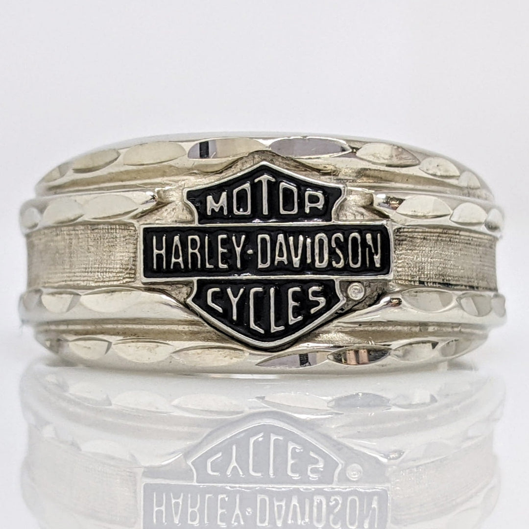 10K WHITE HARLEY DAVIDSON BLACK ENAMEL ESTATE RING 5.1 GRAMS