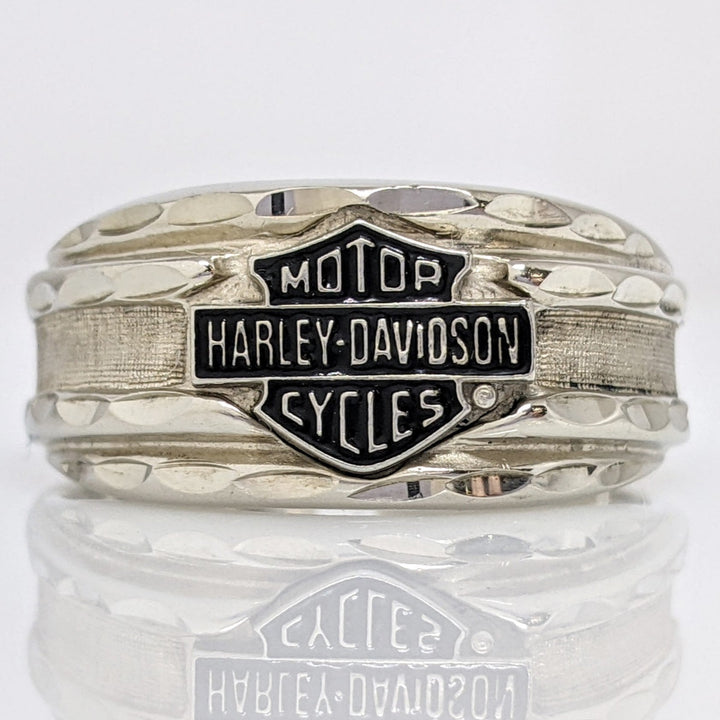 10K WHITE HARLEY DAVIDSON BLACK ENAMEL ESTATE RING 5.1 GRAMS