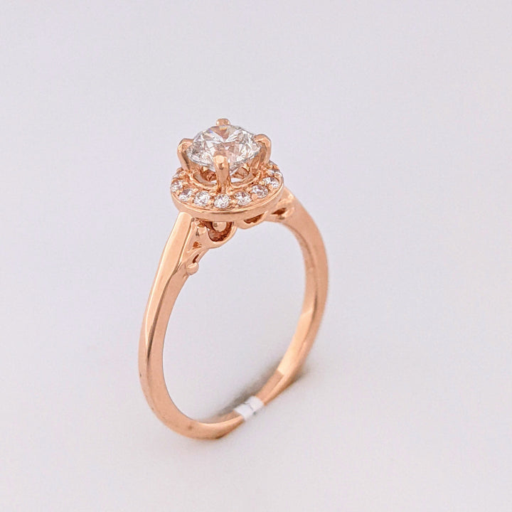 14K ROSE 1.03 CARAT TOTAL WEIGHT I1 G DIAMOND ROUND (16) ESTATE HALO RING 6.2 GRAMS