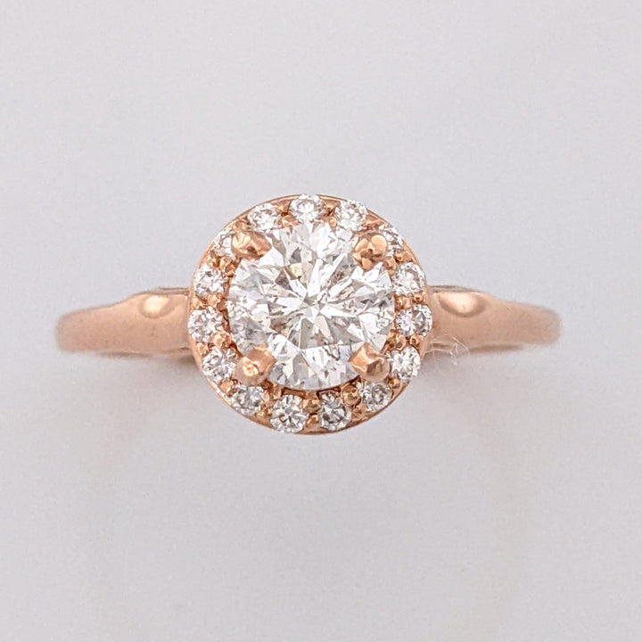 14K ROSE 1.03 CARAT TOTAL WEIGHT I1 G DIAMOND ROUND (16) ESTATE HALO RING 6.2 GRAMS