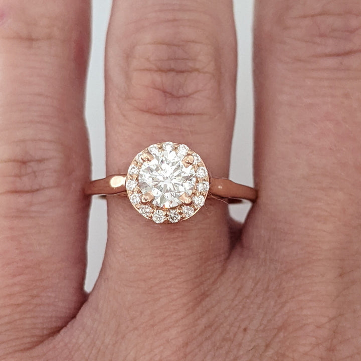 14K ROSE 1.03 CARAT TOTAL WEIGHT I1 G DIAMOND ROUND (16) ESTATE HALO RING 6.2 GRAMS