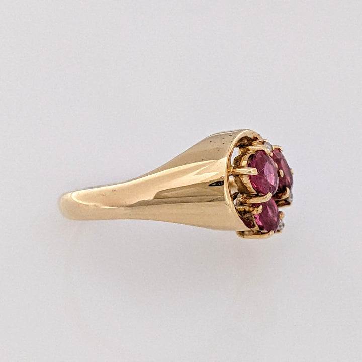 14K RUBY OVAL 3X4 (3) WITH (3) MELEE ESTATE RING 3.4 GRAMS